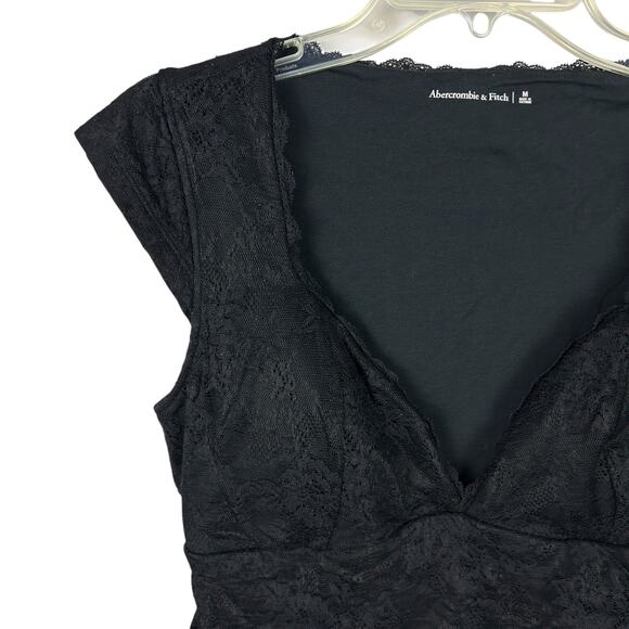 Abercrombie and Fitch Zoe Black Lace V Neck Braless Cap Sleeve Top M - Picture 7 of 8
